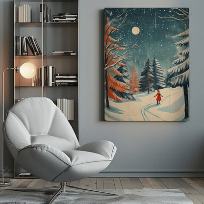 Moonlit Winter Forest Canvas Wall Art - 10