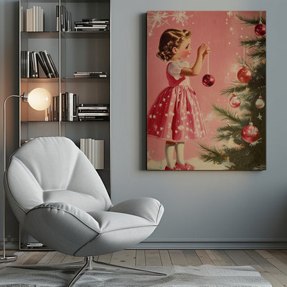 Vintage Holiday Girl and Ornament Canvas Wall Art - 10