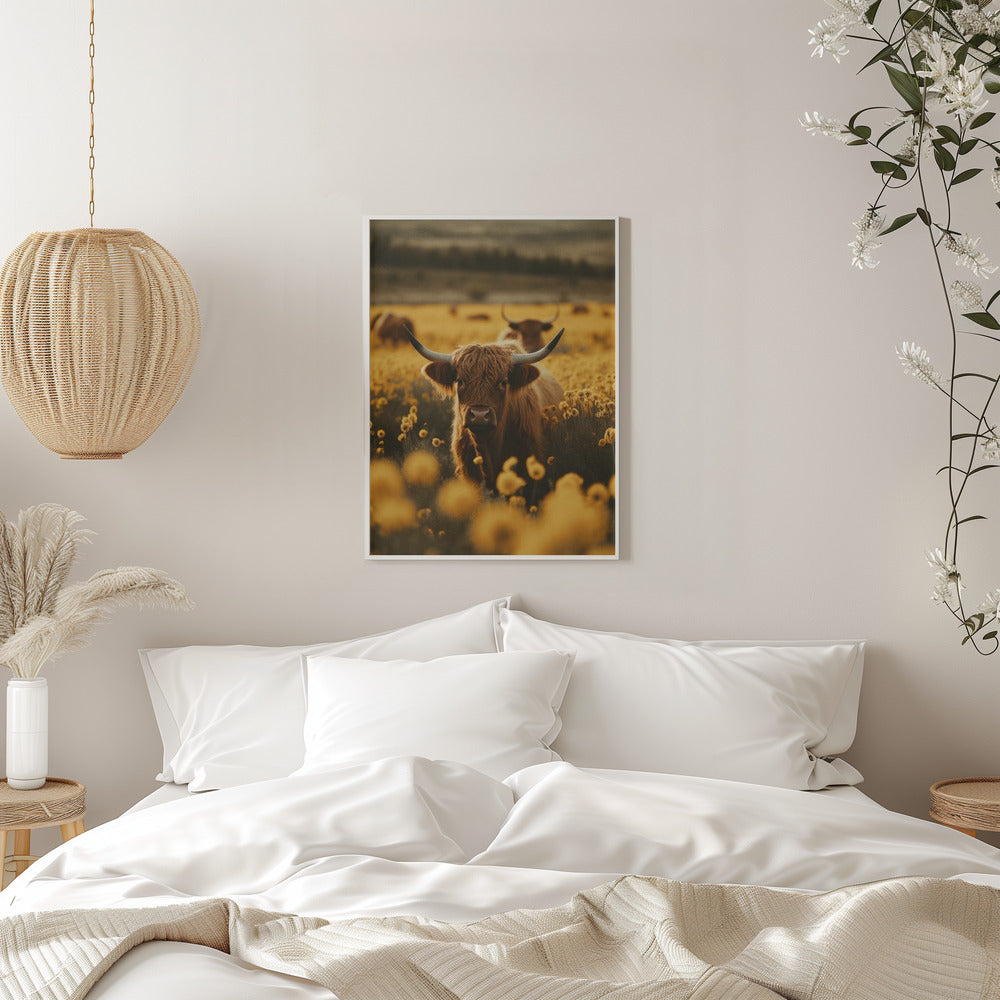 Highland Cow in Flower Meadow Canvas Wall Art - 11