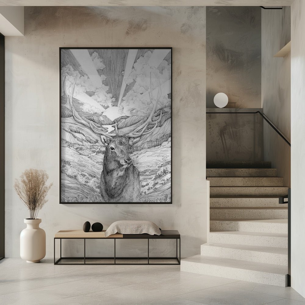 Monochrome Stag and Woodland Canvas Wall Art - 7