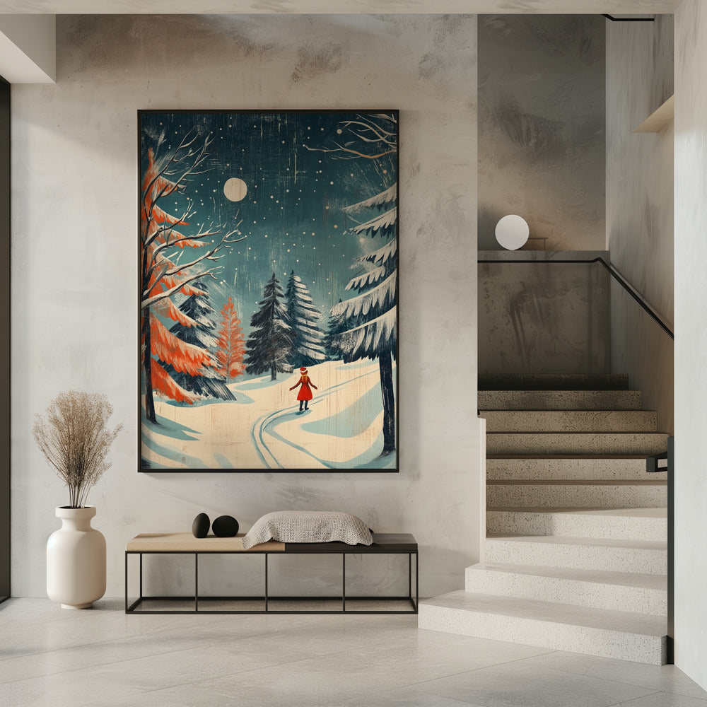 Moonlit Winter Forest Canvas Wall Art - 7