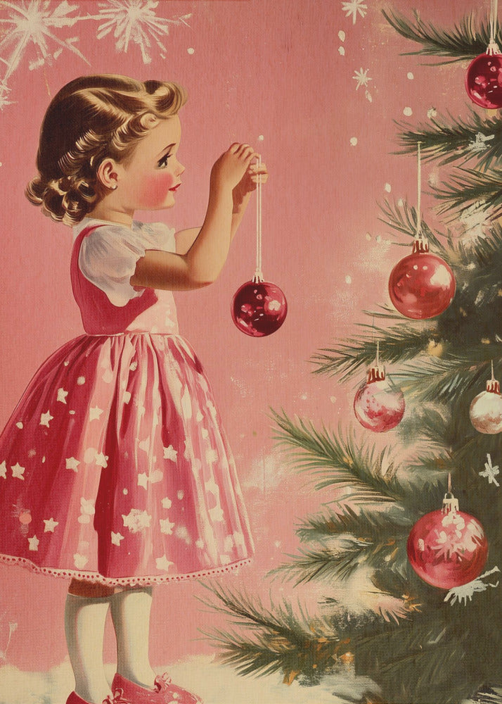 Vintage Holiday Girl and Ornament Canvas Wall Art - 3