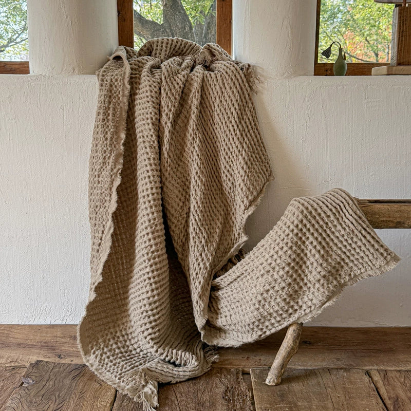 Waffle Texture Polyester Fringe Throw Blanket - 1