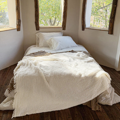 Waffle Texture Polyester Fringe Throw Blanket - 8