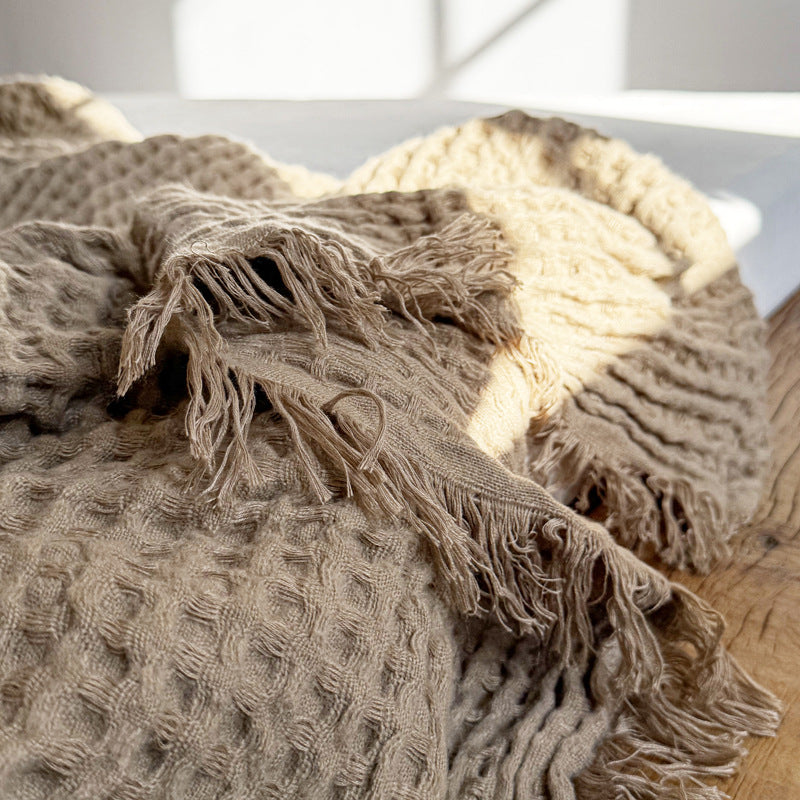 Waffle Texture Polyester Fringe Throw Blanket - 3