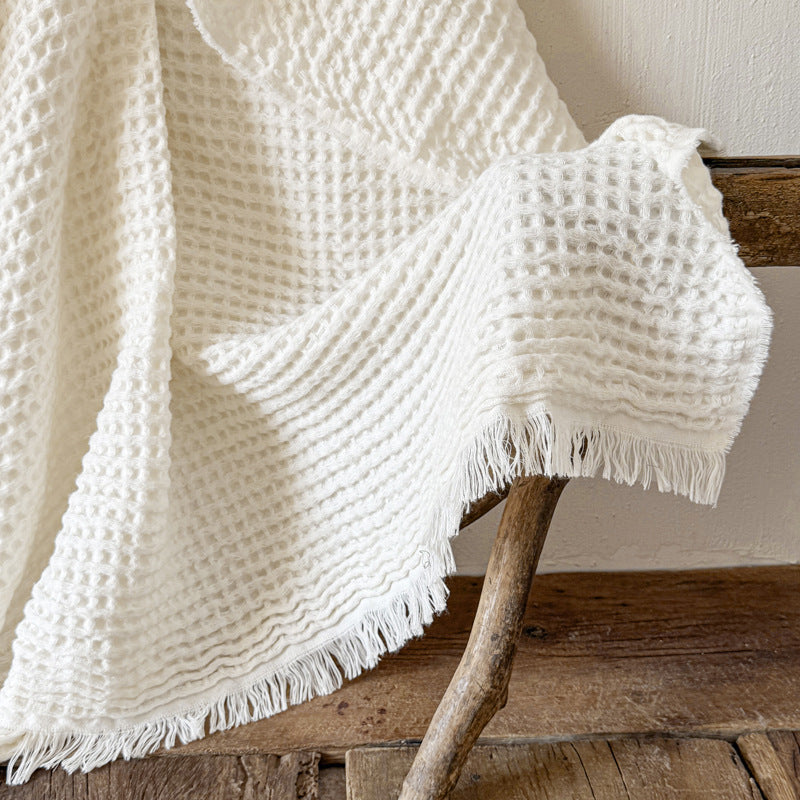Waffle Texture Polyester Fringe Throw Blanket - 6