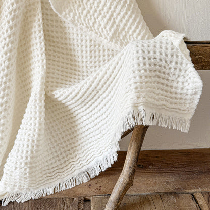 Waffle Texture Polyester Fringe Throw Blanket - 6